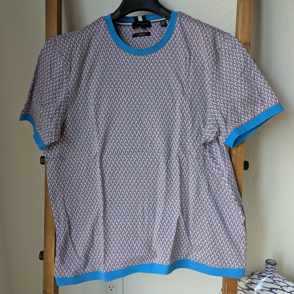Ted Baker Men's Multicolor Geometric Regular Fit Knit Tee - Size 4